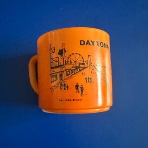 Vintage Milk Glass Coffee Mug Cup Orange Daytona Beach Florida Souvenir